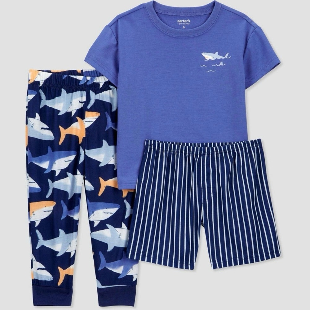 NWT 3pcs Carter’s Shark Print Kids Pajama Set